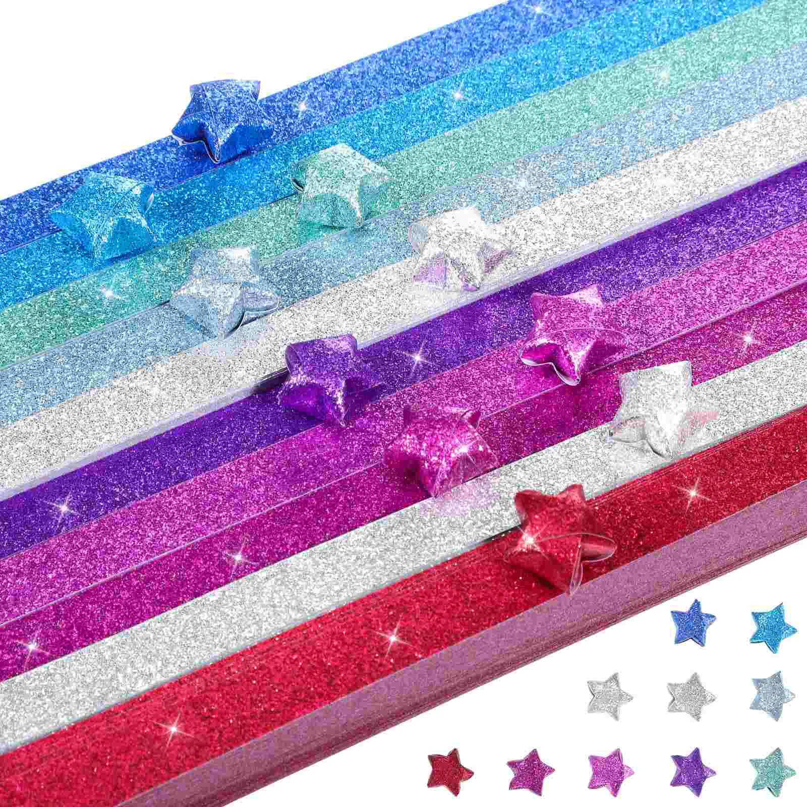 

1040 Pcs Glitter Origami Crafts Lucky Star Paper Stars Party Flash Drilling Decorative Strip Kit