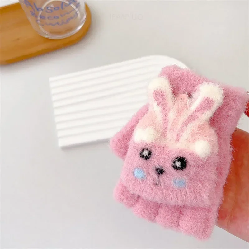 3-6Y New Cartoon Cute Girls Kids Warm Gloves Boys Children Outdoor Cycling Windproof Mittens Baby Writing Half Finger Flip Glove 6