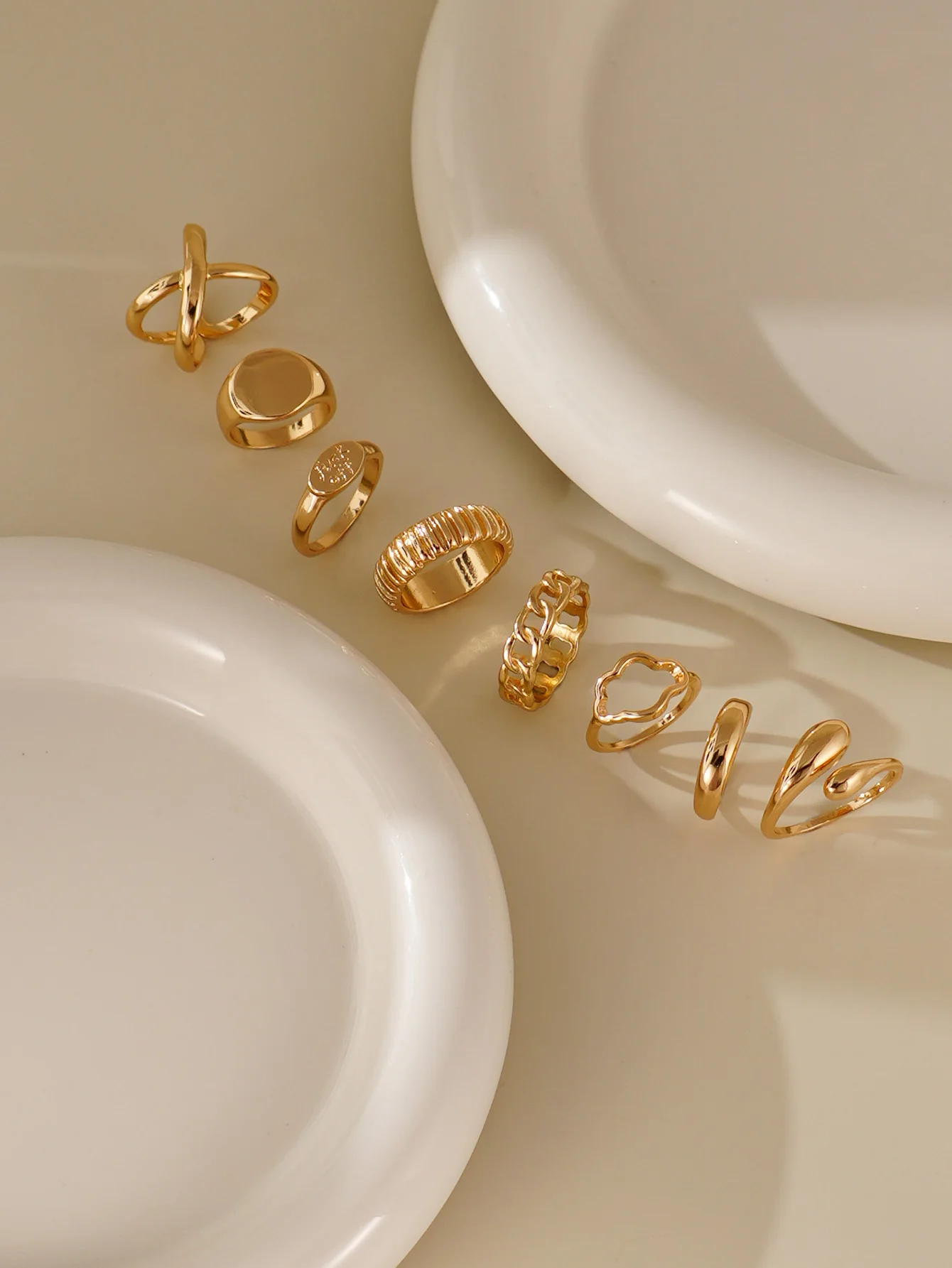 8pcs Minimalist Geometry Cloud Shape X-shaped Ring for Women