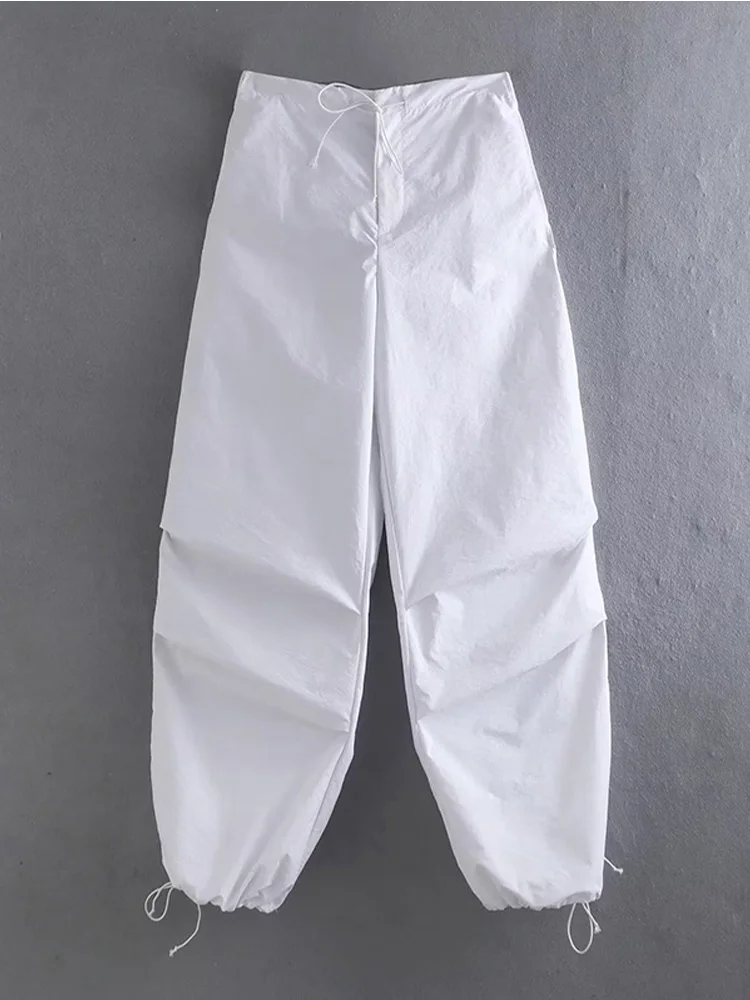 Women Fashion Parachute Cargo Pants Vintage Jogging Trousers High Elastic Waist Female Chic Lady Boot Cut