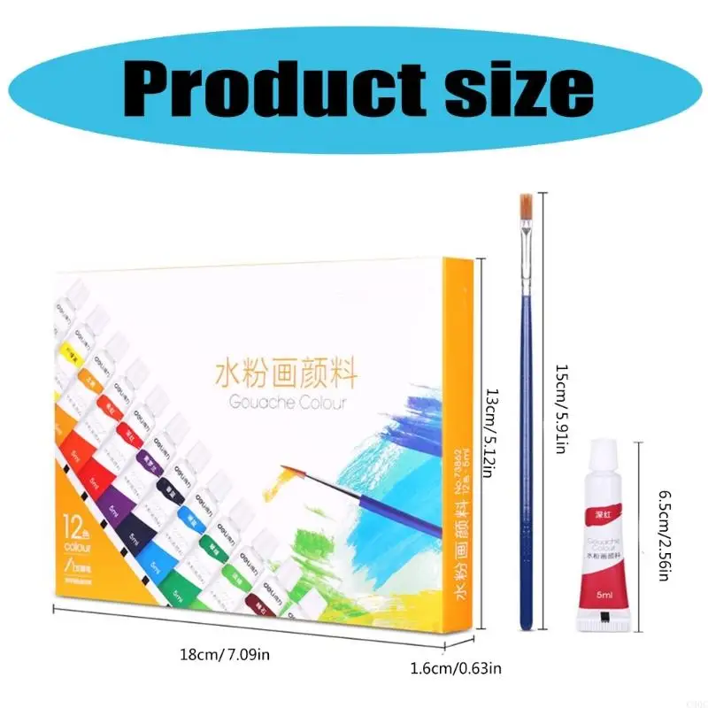 C90C 12 컬러 가우치 페인트 페인트 브러시 전문가 Gouache Pigment 세트 캔버스 및 종이 용 수성 페인트 세트