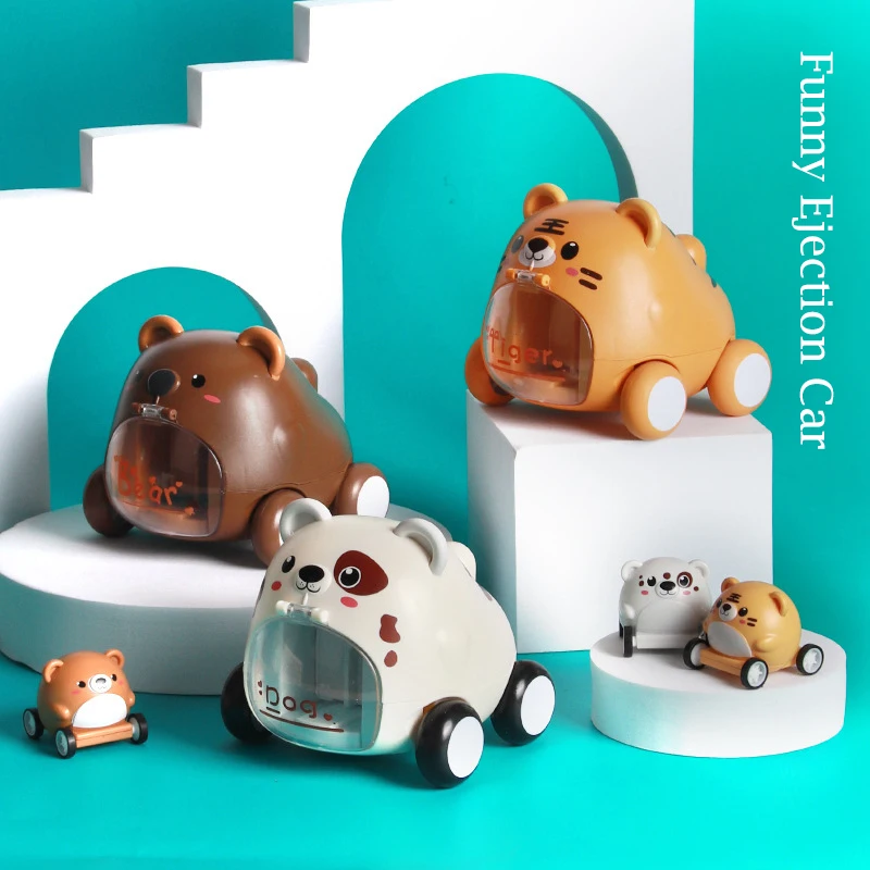 Car Toy 2 In 1 Cute Inertia Pet Ejection Pull Back Vehicles Diecasts Tiger Bear Puppy Model Toys for Boys 2-4 Years Old Gift |