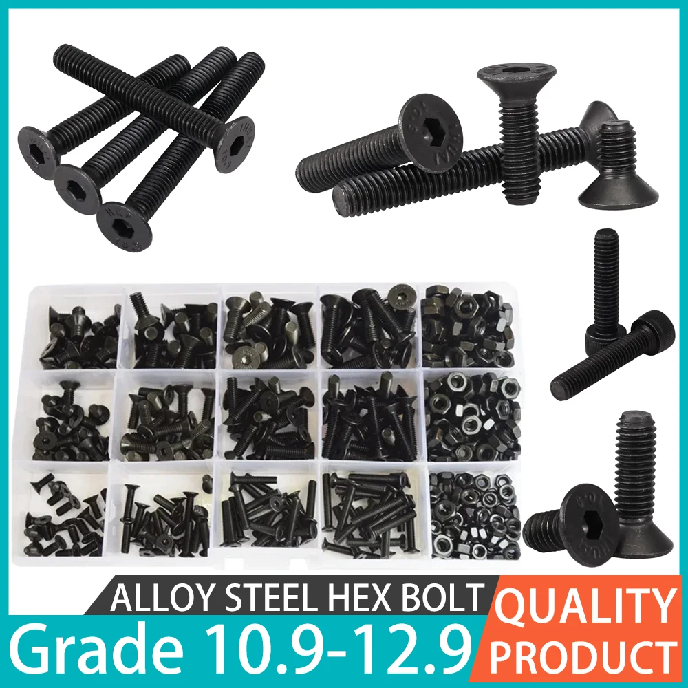 

Hexagon Socket Cap Button Head Machine Screws Grade 10.9 Grade 12.9 Nuts Kit Bolt Set Countersunk Hex Alloy Steel Bolts M3 M4 M5