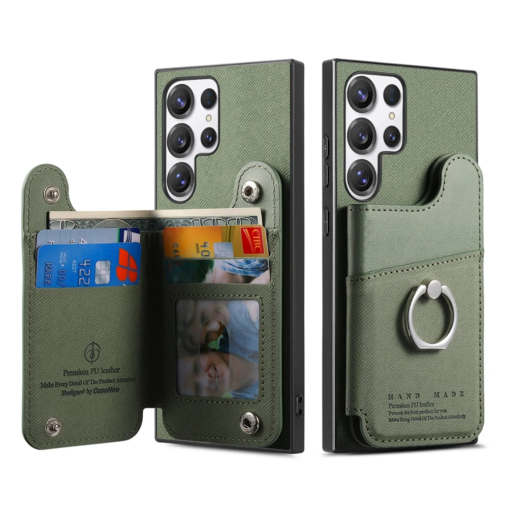 Ring Bracket Card Holder Fabric Wallet Phone Case with Stand Feature