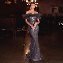 

Boat Neck Applique Purple Evening Dresses Floor Length Mermaid Prom Party Dresses 2022 Long Elegant Modern Prom Gown For Women