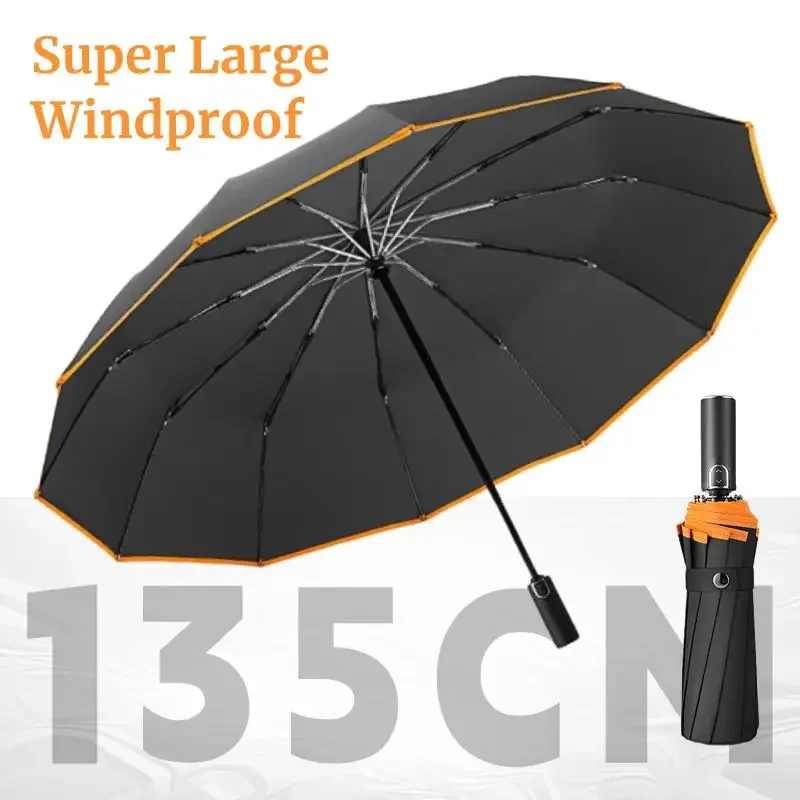 

Windproof Strong Super Large 135CM Automatic Folding Umbrella for Men Safety Reflective Reinforced Sunny and Rainy Big Umbrellas