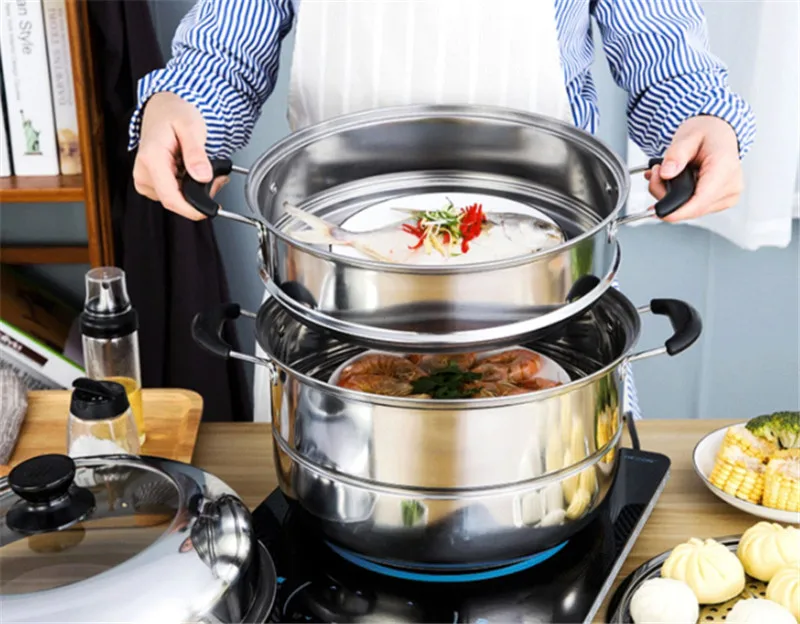 Stainless Steel two Three layer Thick Steamer pot Soup Steam Pot Universal Cooking Pots Induction Cooker Gas Stove steam pot steaming cooker set
