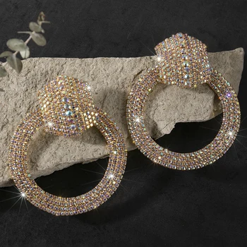 New Full Color Rhinestone Ring Pendant Women's Earrings Wedding Prom Eid Giving Gift Fashion Personality Earrings