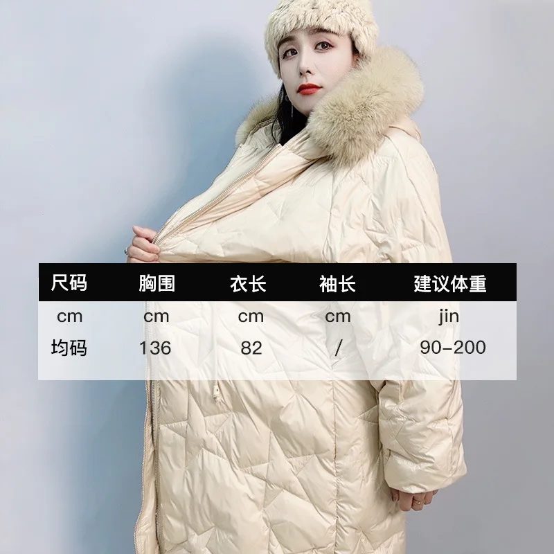 Large size down jacket women fat 2023 new x-long real wool big collar 90% white duck down casual High quality light warm coat
