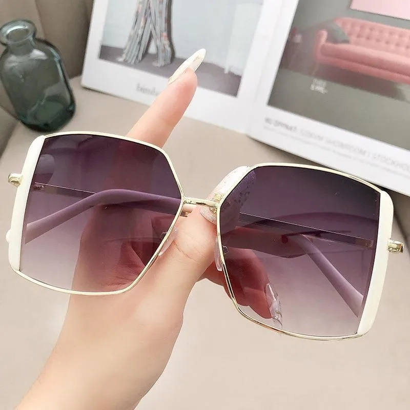 Fashion Double Eyebrow Sunglasses Women Big Frame Retro Sun Glasses Square Metal High Quality Luxury Eyewear Driving Glasses
