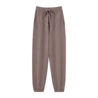 2024 Autumn And Winter New 100% Pure Wool Flat Small Foot Pants Women Loose High Waist Lean Knitted Cashmere Bunched Foot Pants