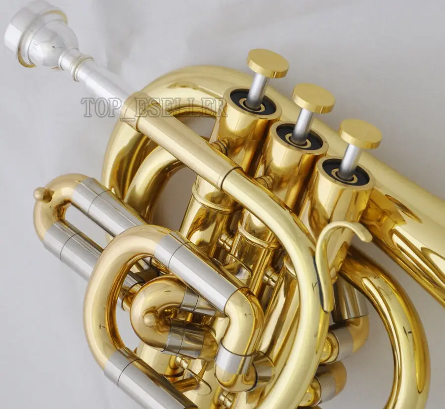Description Picture 3 of itemProfessional C Key Pocket Trumpet Gold Lacq Cornet Horn Monel Valve New Case