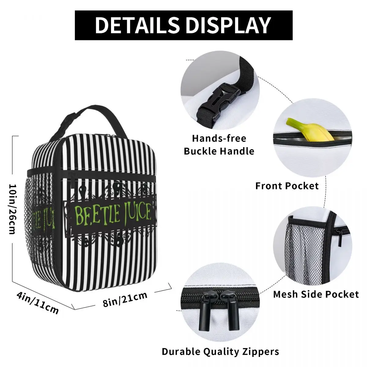 Tim Burton Horror Movie Beetlejuice Insulated Lunch Bags for Women Portable Cooler Thermal Bento Box Kids School Children