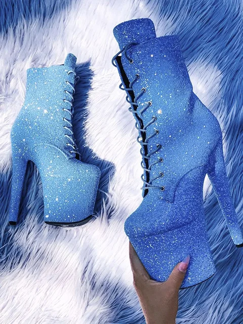 Lace-up Glitter Platform Heels 20cm 2
