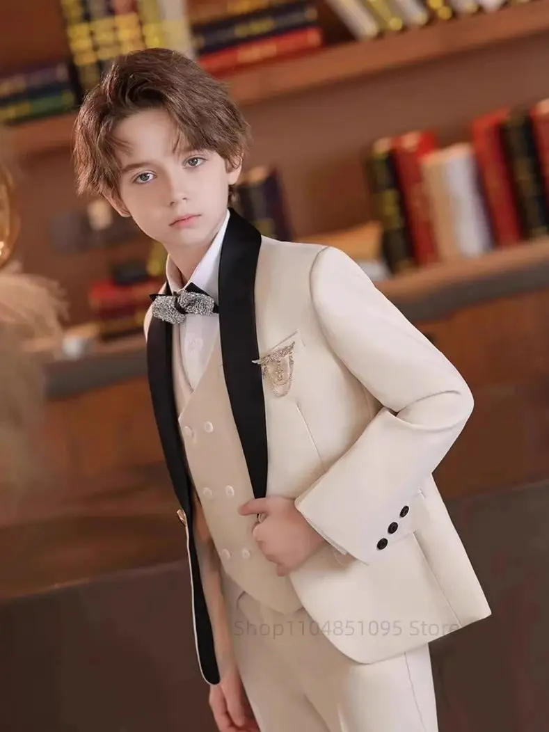 Big Boy Suit Set Wedding Infant Formal Outfit Toddler Ring Bearer Tuxedo Children Birthday Ceremony Performance Costume 3PCS Set