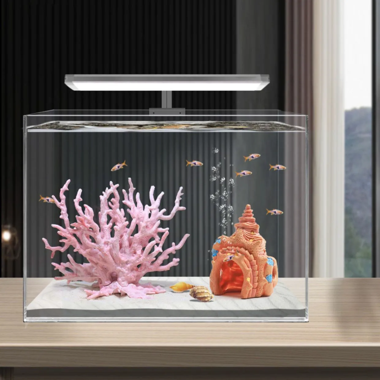 Vibrant Resin Aquarium Coral Ornament and Simulated Plant