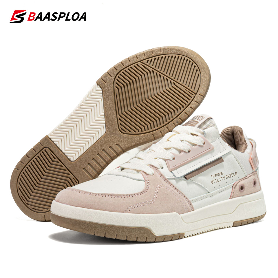 Baasploa Women Outdoor Casual Shoe Fashion Leather Breathable Sneakers Walking Shoes Female Non-slip Comfortable Skateboard Shoe