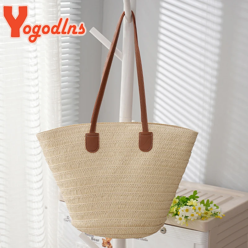 Yogodlns Summer Large Capacity Straw Bag For Women Knitted Straw Bag Bohemia Top-handle Bag Travel Totes Bags Armpit Bag  bolsa