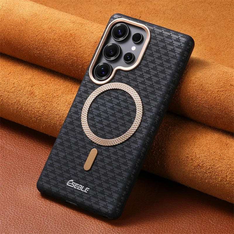 Luxury Leather Magnetic Fiber Texture Phone Case with Wireless Charging and Shockproof Cover