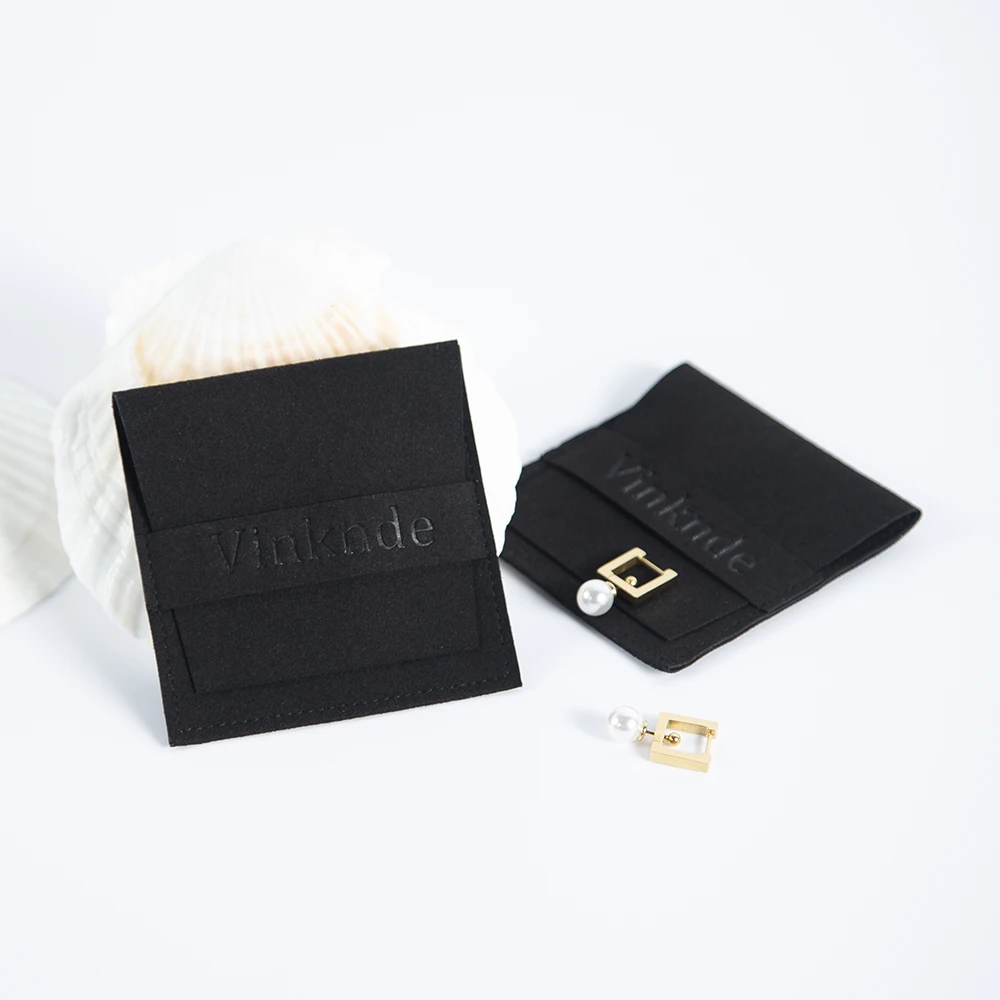 100pcs Black Microfiber Gift Mini Bags Custom Logo Print Jewelry  Earrings Ring Organizer Pouch Wedding Favor Candy Cosmetic Bag