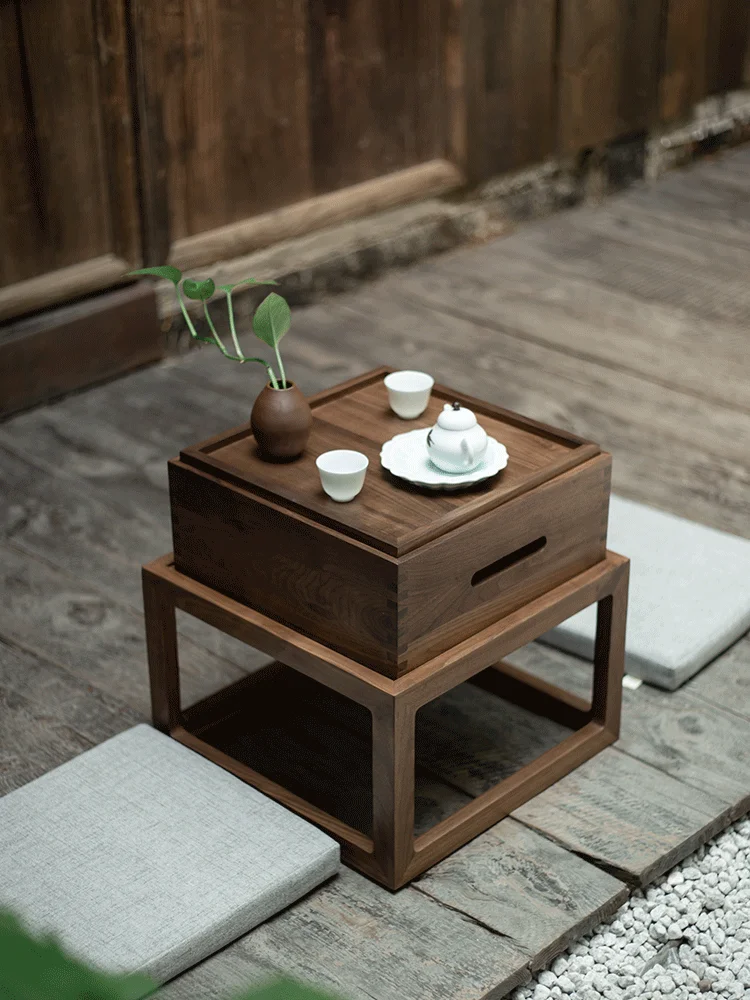 

Zen style small tea table, bay window table, tatami rice tea table, Japanese style balcony, original black walnut small