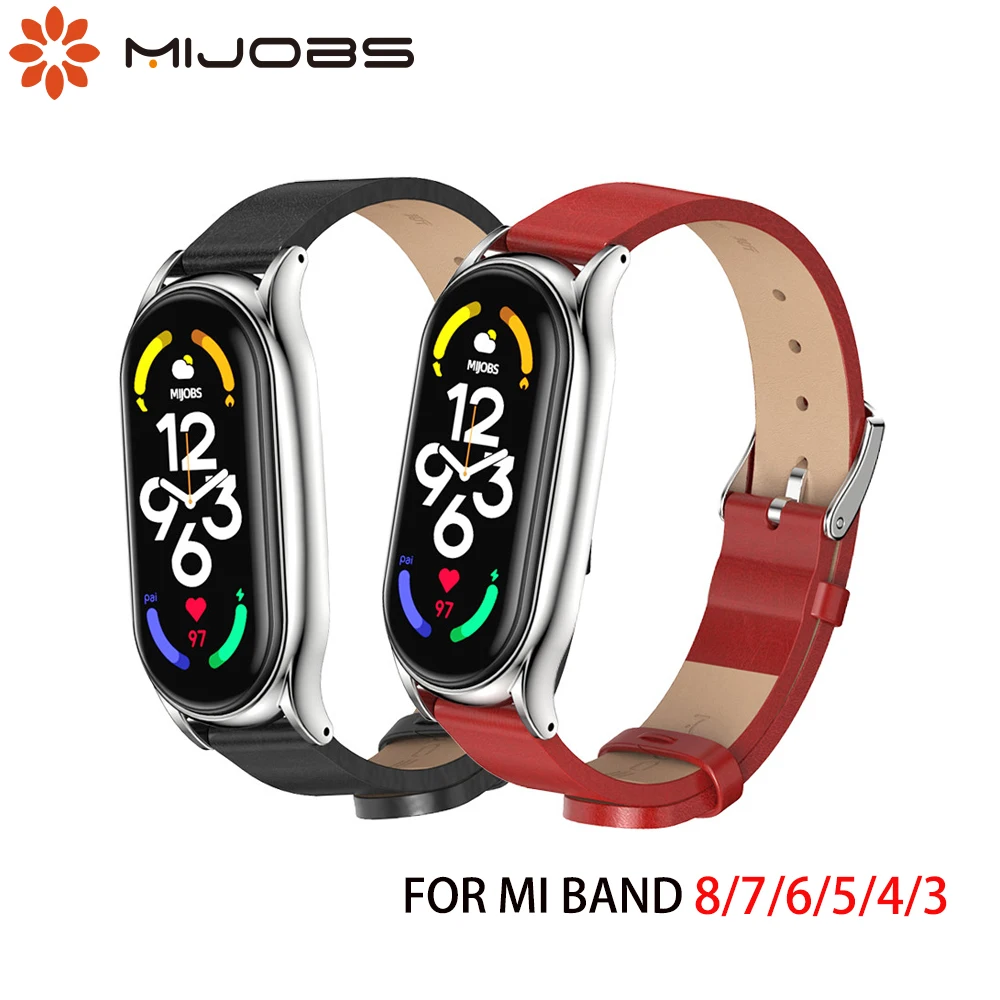 Straps for Mi Band 9 8 7 6 5 4 3 Leather Bracelet on Mi band 8 Correa Band 7 Strap Metal Wristbands Miband6 For Xiaomi Xiomi for watch strap fitness tracker strap smart bracelet strap leather watchband metal watchband