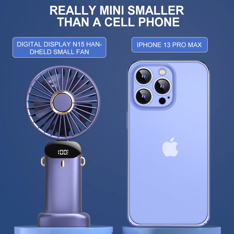 Mini ventilatore portatile USB ventilatori portatili pieghevoli da appendere al collo ventola ricaricabile USB a 5 velocità con supporto per telefono e schermo di visualizzazione