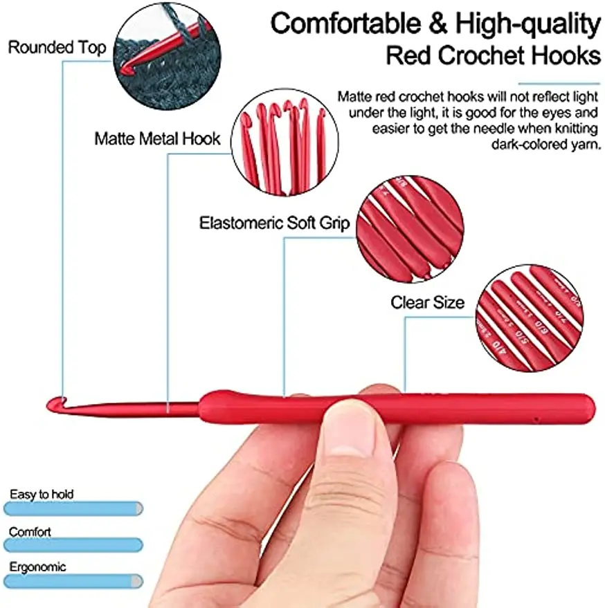 9pcs/set Plastic Crochet Needle, Simple Red Crochet Hook For Craft