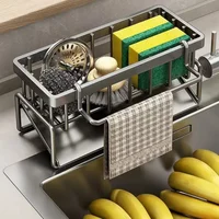 Kitchen Sink Drain Rack Organizer Stainless Steel Self-draining Sink Shelf Soap Sponge Holder Dishcloth Towel Rack filter basket 1