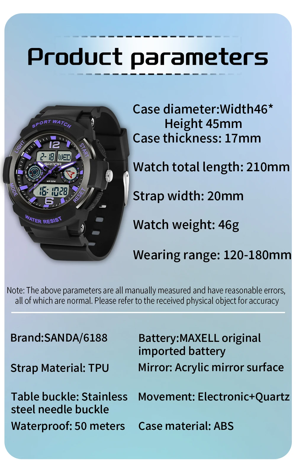 Fashion SANDA Brand Men Watches Sports Pedometer Countdown 50M Waterproof Digital Watch Military Wristwatch Relogio Masculino 5