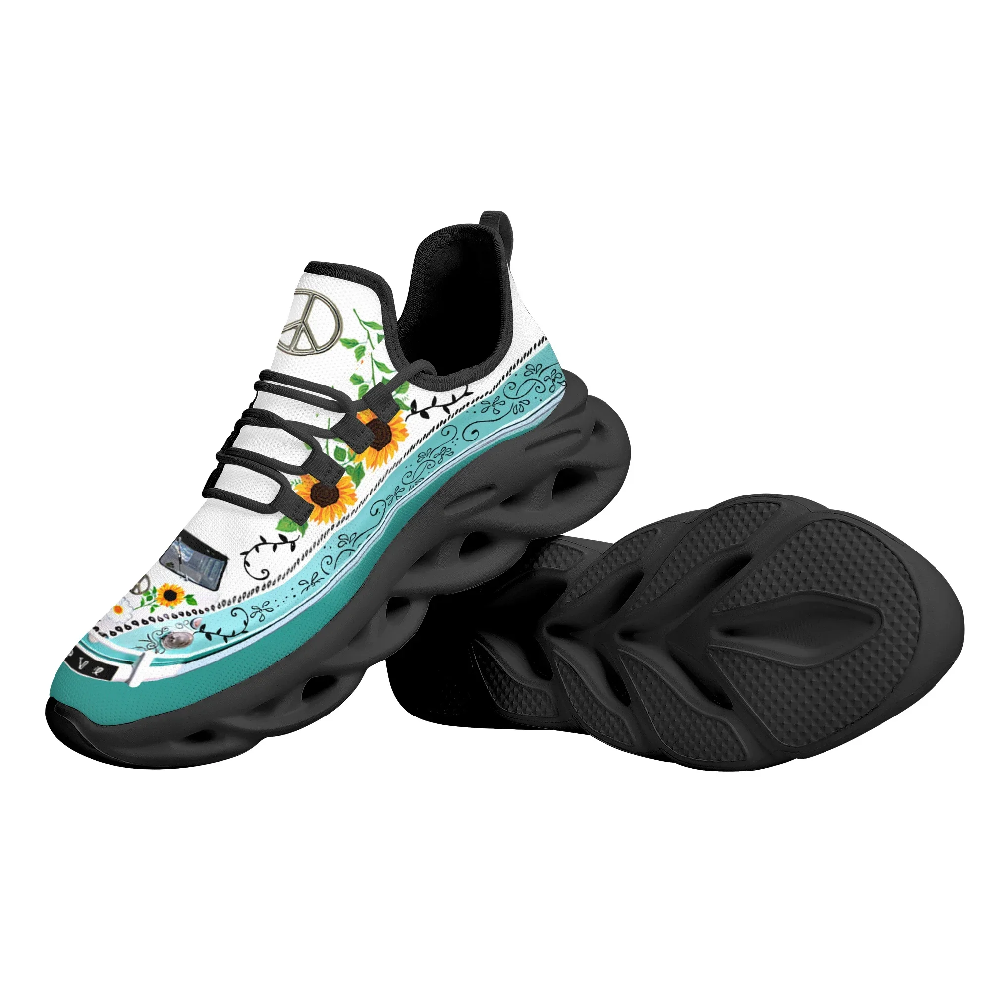 Fashion Peace Logo Design Sunflower Print Light Outdoor Shoes Comfortable Breathable Lace-up Shoes Running Sheos