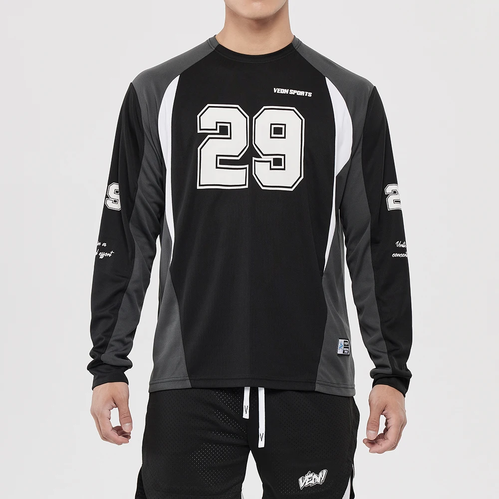 Veidoorn Number 29 Sport Tees for Men 100% Polyester Quick Dry Long Sleeve T Shirt Round Neck Football Jersey Men Sport Tees
