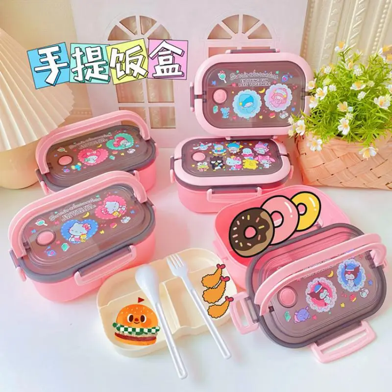 

Sanrioed Hello Kittys Lunch Box Cartoon Kuromi Cinnamoroll My Melody Tableware Portable Bento Box High-Capacity Food Storage Box