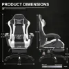 Computer Gaming Chair, Ergonomic Gaming Chair, Leather Office Chairs with Foot Rest, Back Recliner Height Adjustable White+Black