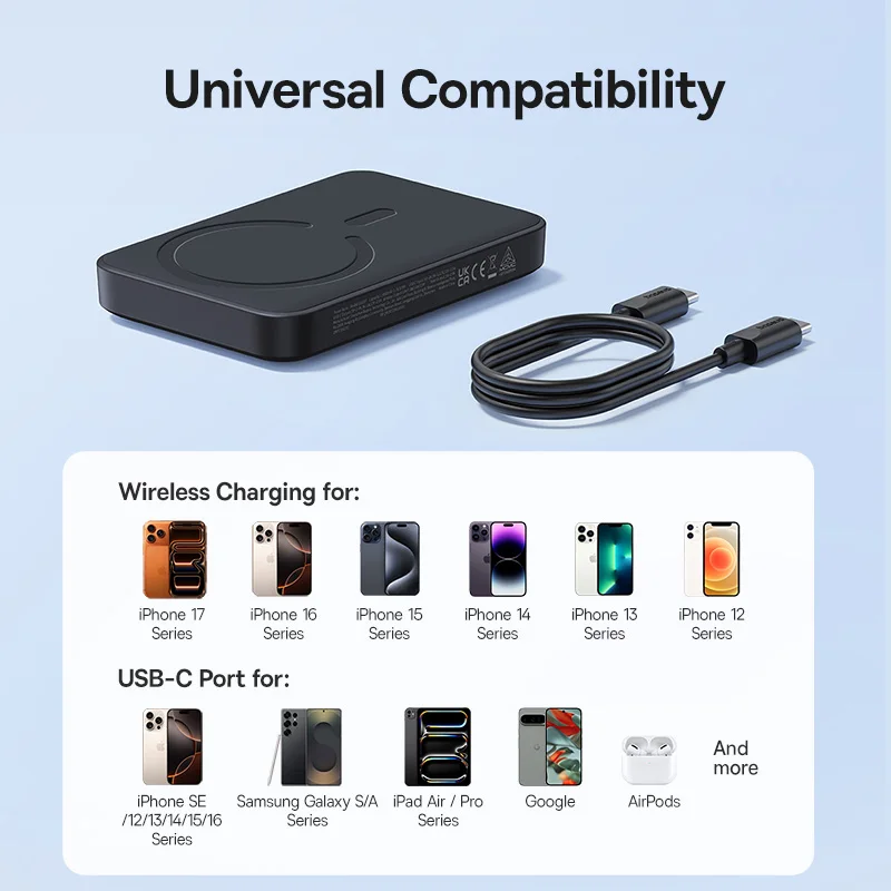 Baseus Magnetic Power Bank 10000mAh PD 30W Wired 15W Wireless Fast Charging For iPhone 17 16 Pro Max Samsung Magnetic Powerbank