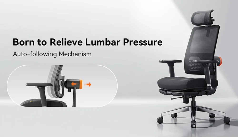 NEWTRAL MagicH-BPro Ergonomischer Stuhl mit Fußstütze, automatisch anpassender Rückenlehne und Kopfstütze, adaptiver Lendenwirbelstütze, verstellbarem Armlehnen – Detail 1