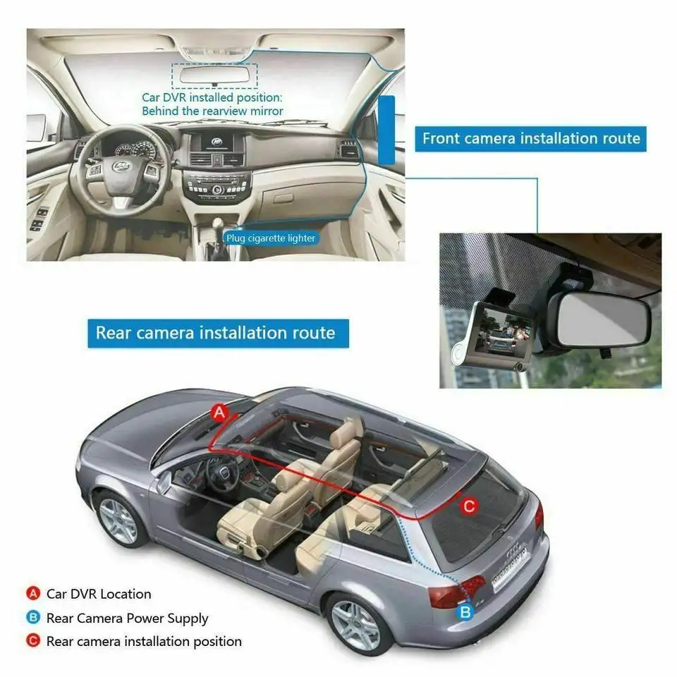 Justhard Auto 3 Lenses Dash Cam Loop Recording Movement Detection