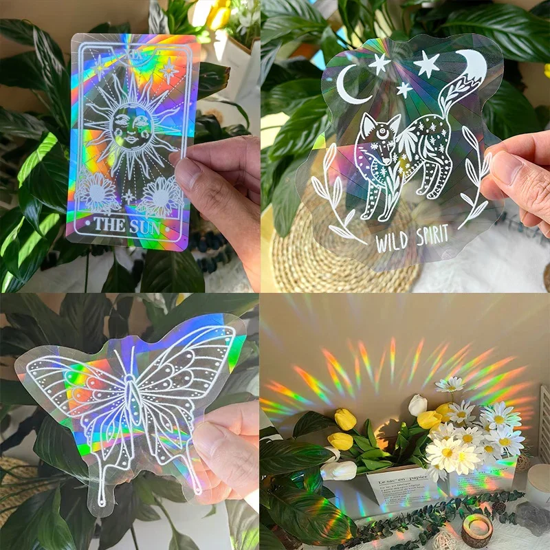 PVC 3D Rainbow Sun Catcher Wall Stickers Cat Bear Spaceship Planet Suncatcher Self Adhesive Window Stickers Room Home Decor wall stickers,window stickers
