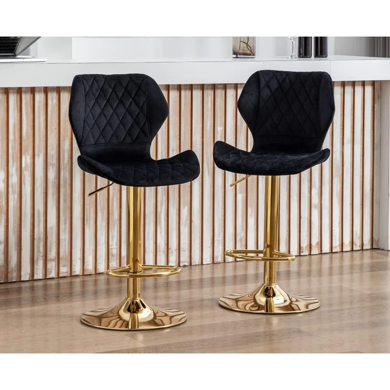 

Set of 2 Counter Height Barstools with Back Swivel Bar Chairs with Gold Base Modern Adjustable Kitchen Island Stools