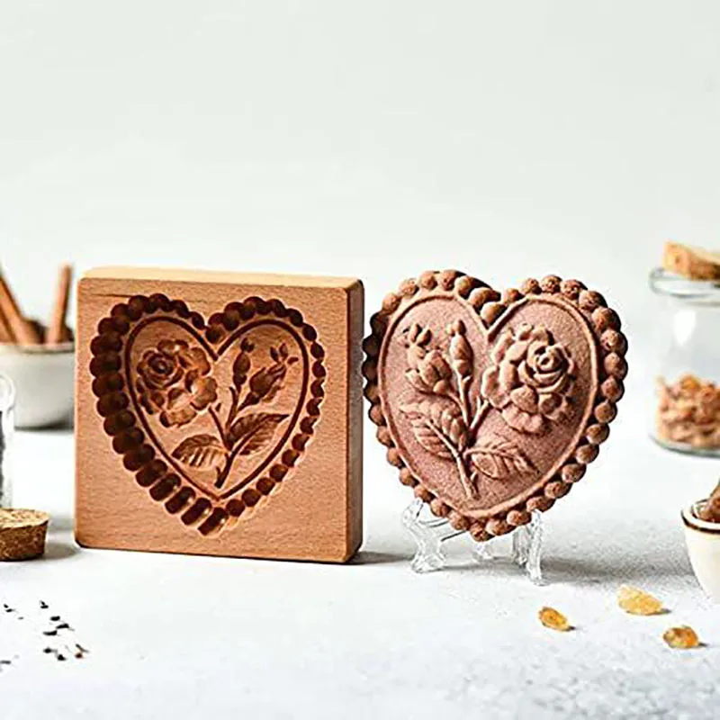 Wooden Cookie Mold Cutter Stamps for  Thanksgiving Christmas Easter Baking Gingerbread 3D Biscuit Embossing Molds