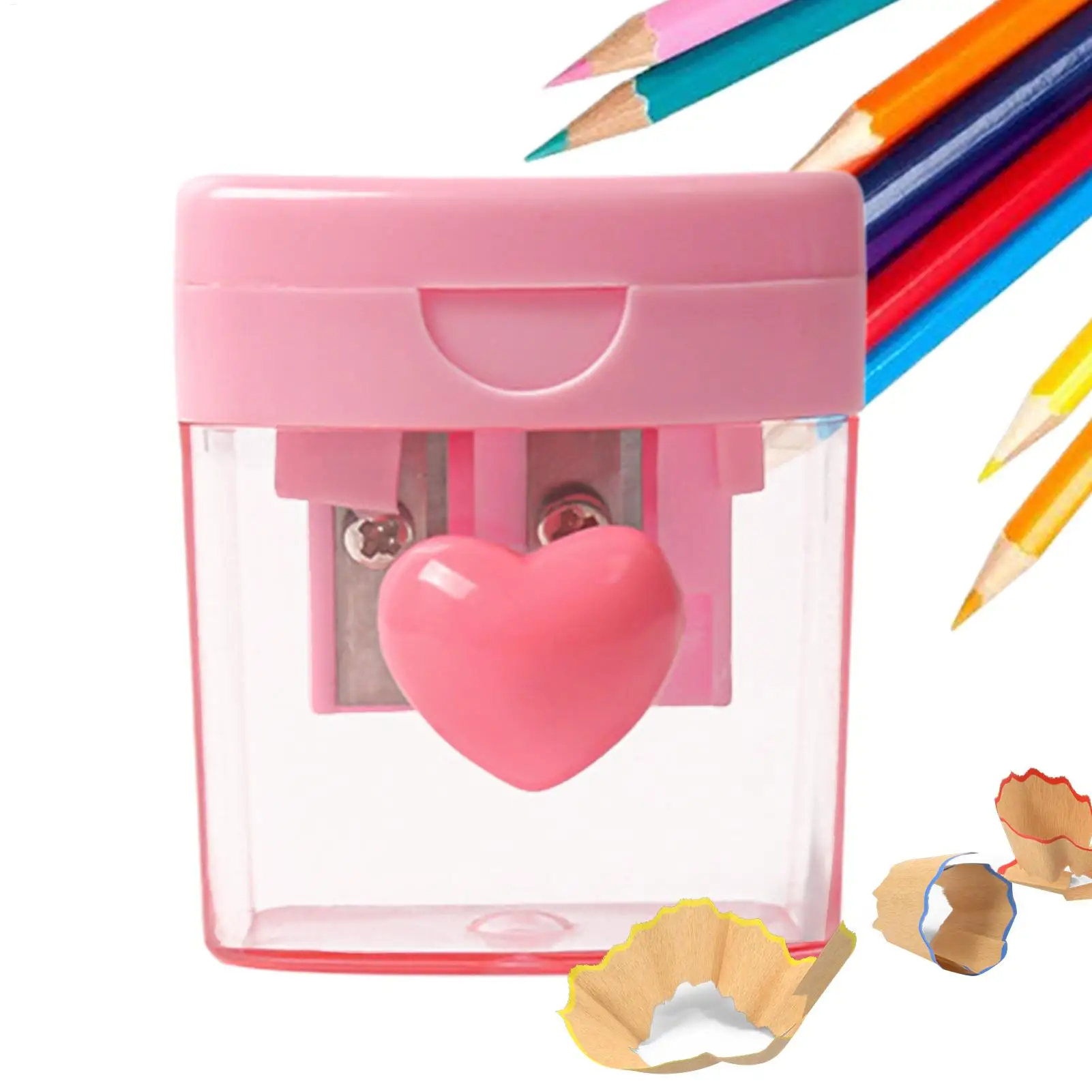 뚜껑이 있는 이중 구멍 연필깎이 교실 및 가정용 휴대용 색연필 및 일반 연필용 샤프너