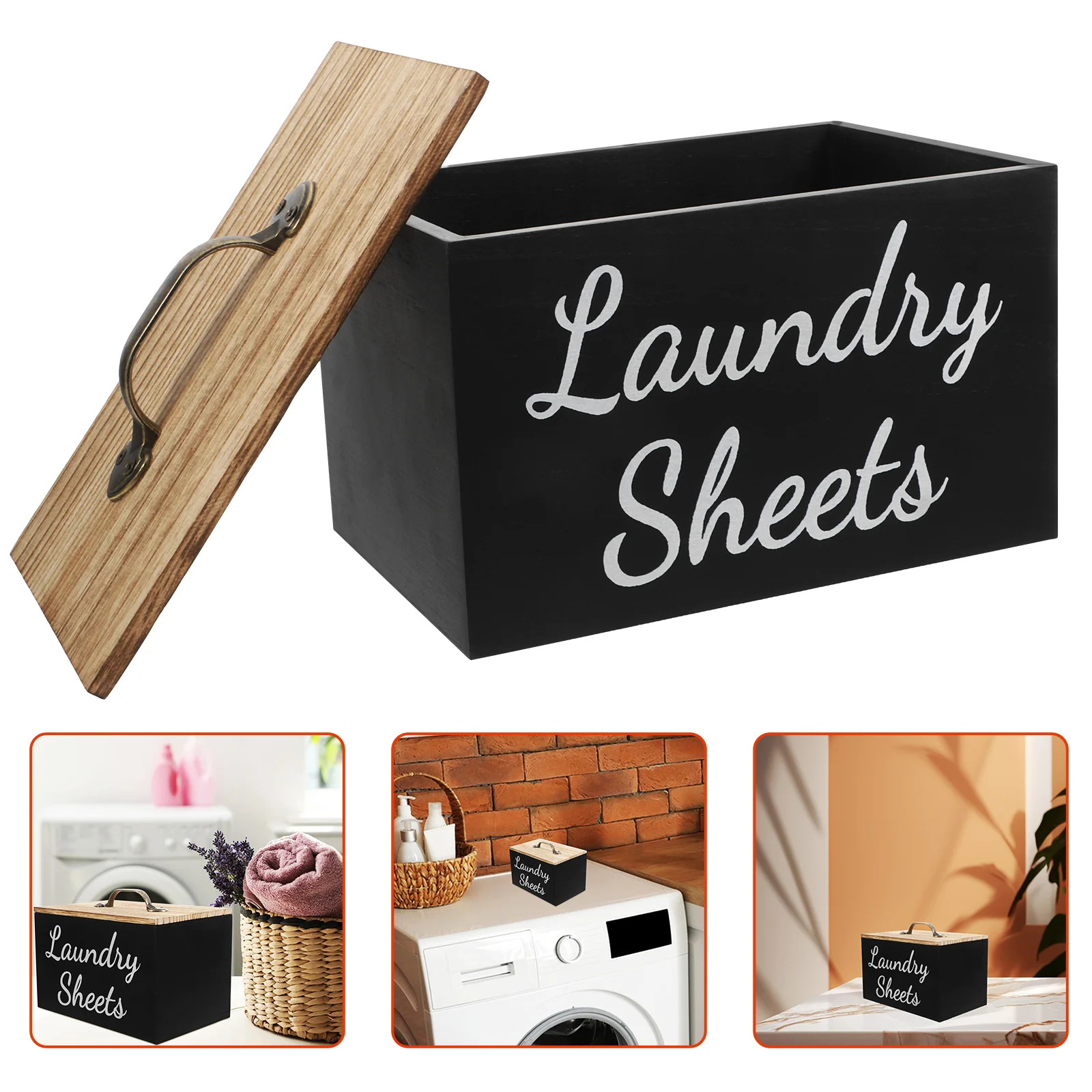 Laundry Room Storage Box Dryer Sheet Holder Large Capacity Wood Tissue Dispenser Fabric Softener Basket Multifunctional Easy 4
