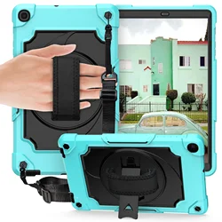 360° Rotating Kickstand Hand Strap Protective Case for Samsung Galaxy Tab A 10.1 (Aqua (black))