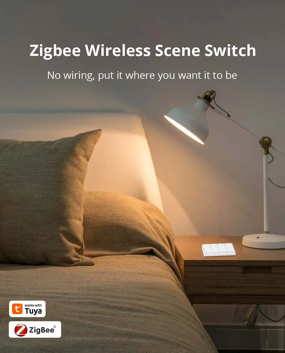 Zemismart 4 Gangs Zigbee Wireless Scene Switch Push Button Power by Battery Cust