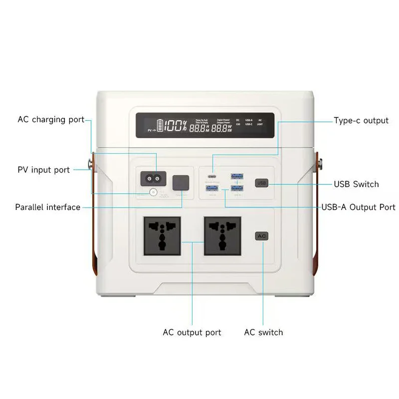 LiFePO4 Portable Power Station 1000W 902WH Mobile Power Supply Solar Generator 5