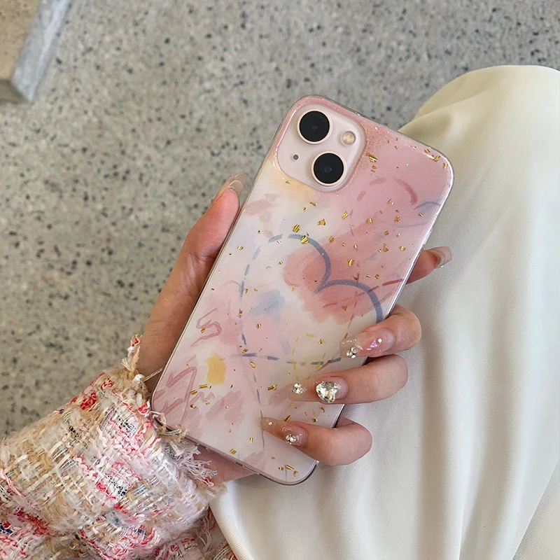 Luxury Bling gold Foil Pink Marble Phone Case For iPhone 13 12 11 Pro