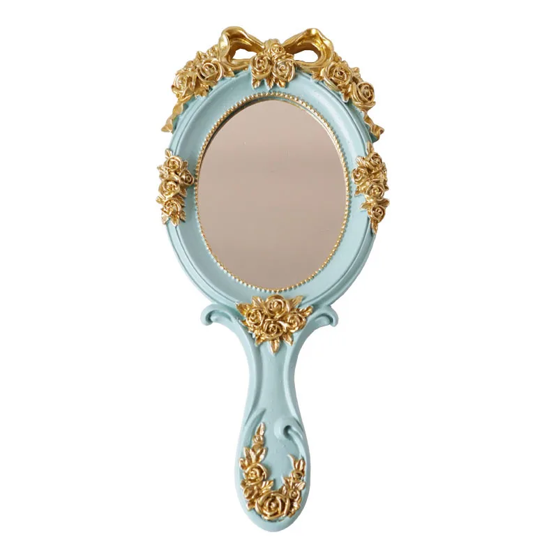 Small Handheld Makeup Mirror Vintage Portable Home Desk Mini Gold