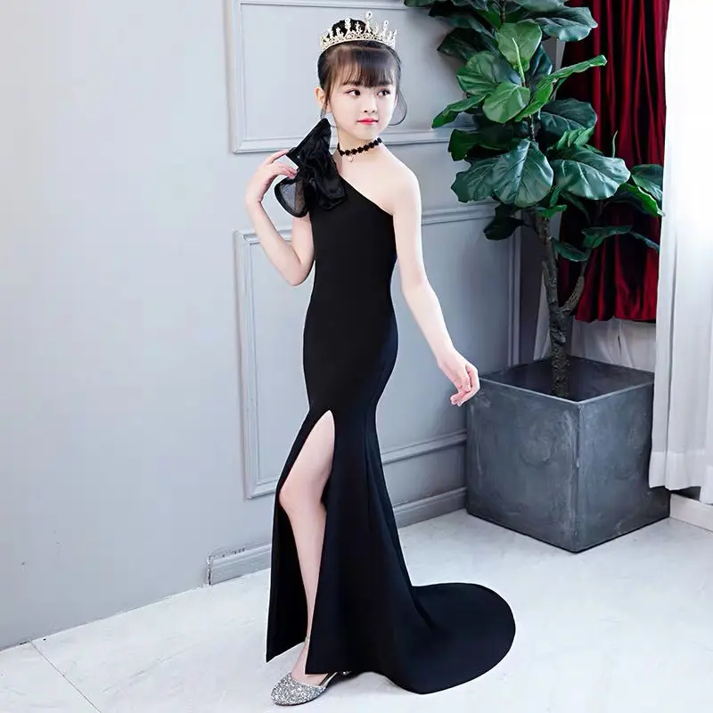 Black Side Slit Mermaid Princess Flower Girl Dress Baby Kids Wedding Party Costumes Simple First Comunion Vestido De Comunion
