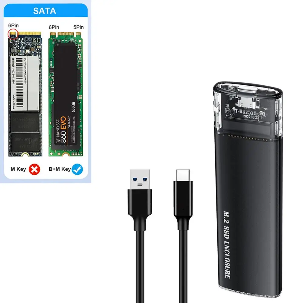 도구 필요 없는 모바일 하드 드라이브 인클로저, 투명한 NVMe10Gb 어댑터, 알루미늄 드라이브 인클로저, 합금 M2 Type-C3.1 스테이트