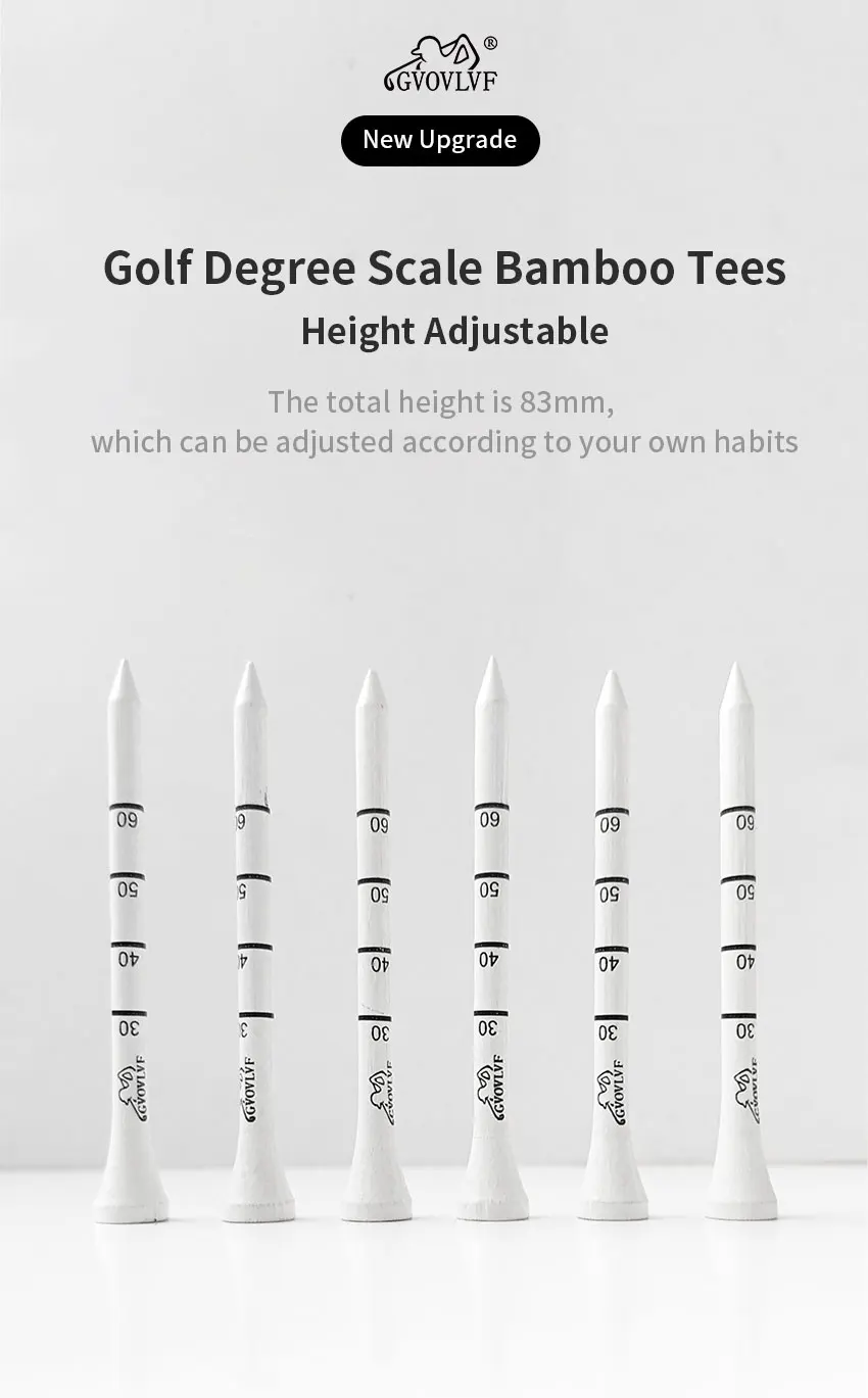 50 Pieces Bamboo Golf Degree Scale Tees 83mm Reduce Friction Side Spin Golf Tees White and Black Adjustable Depth